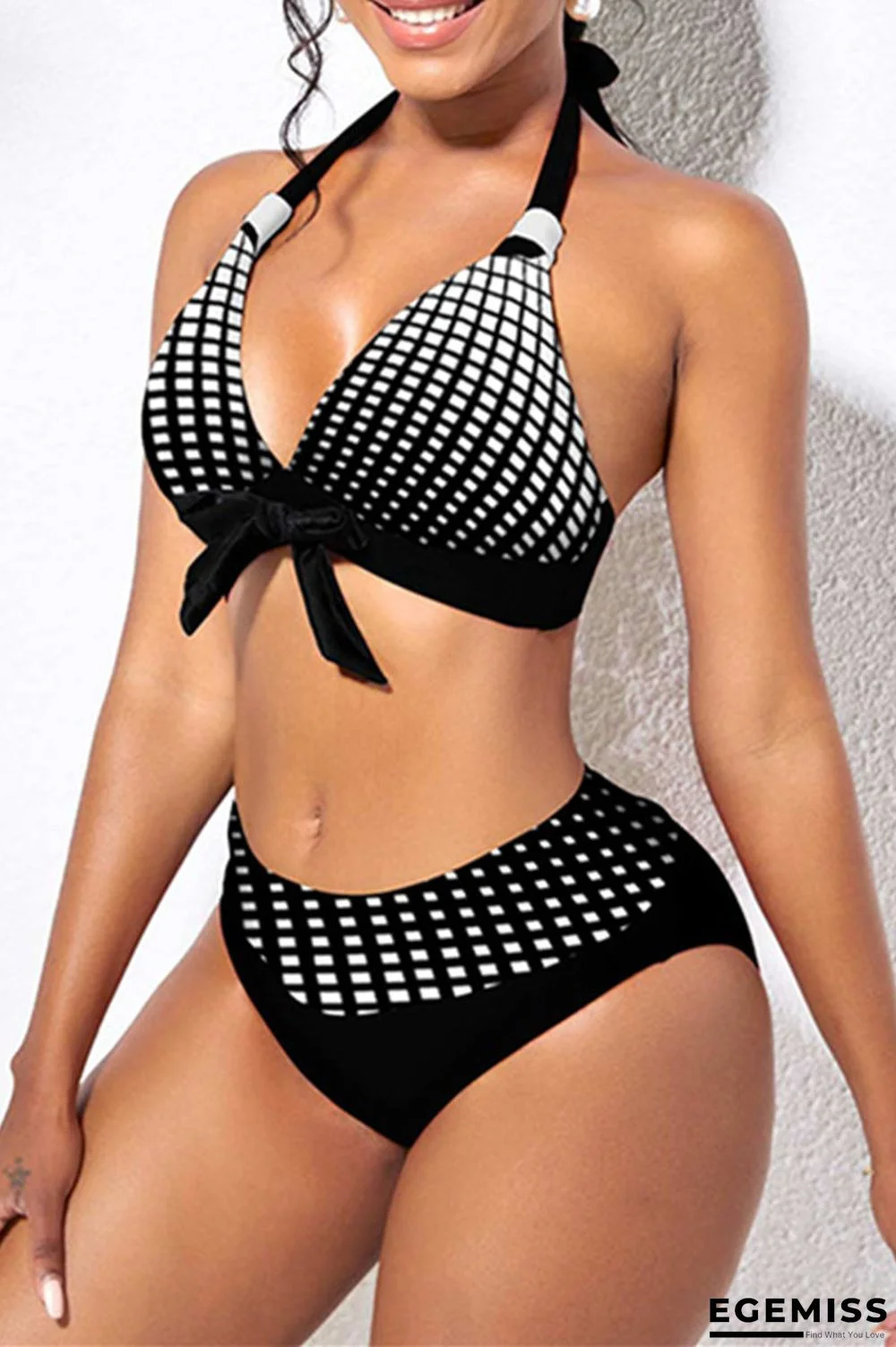 Black Sexy Print Bandage Patchwork Backless Swimwears Three-piece Set (With Paddings) | EGEMISS