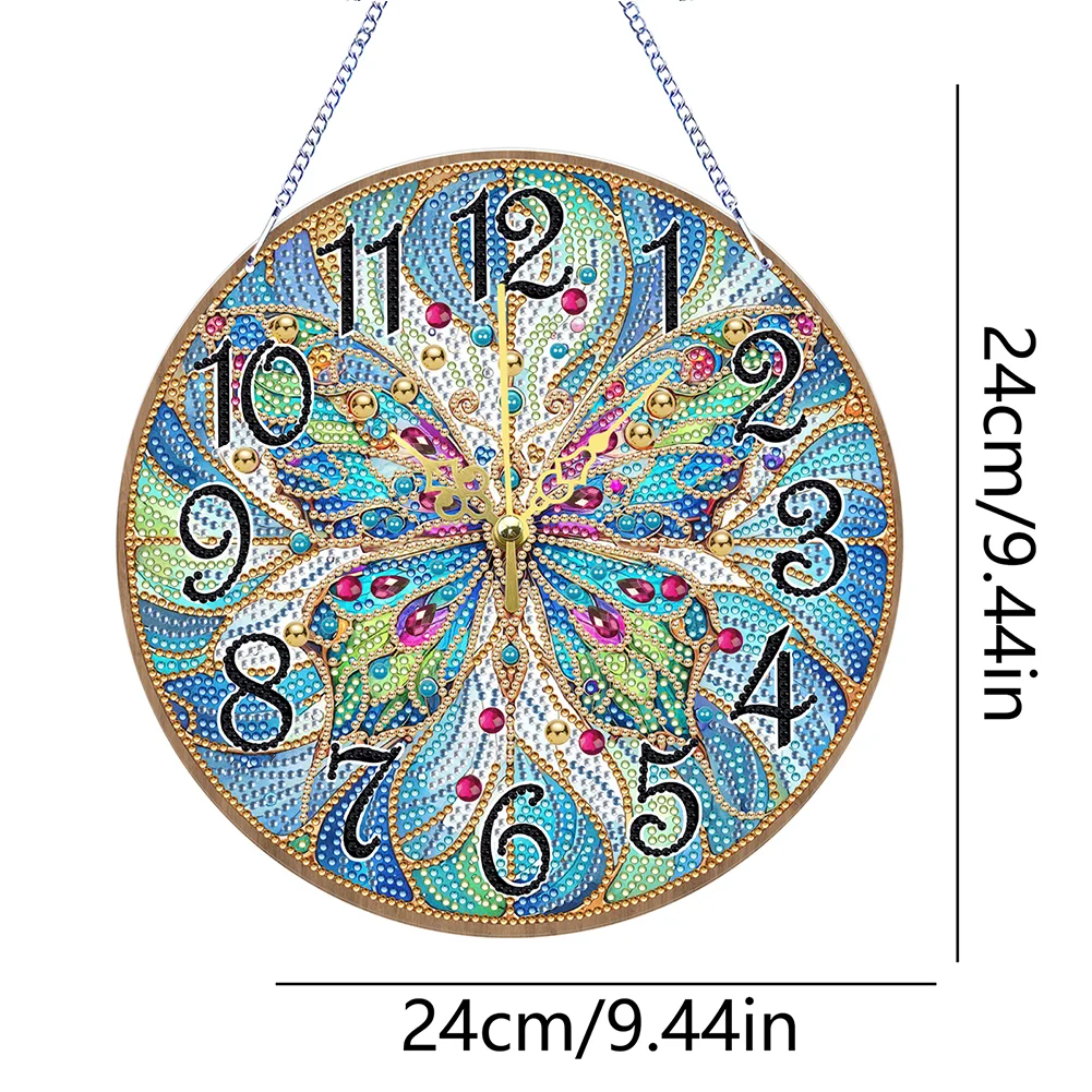DIY Butterfly Single-Side Wooden Special Shaped Diamond Painting Clock Art Craft Decor
