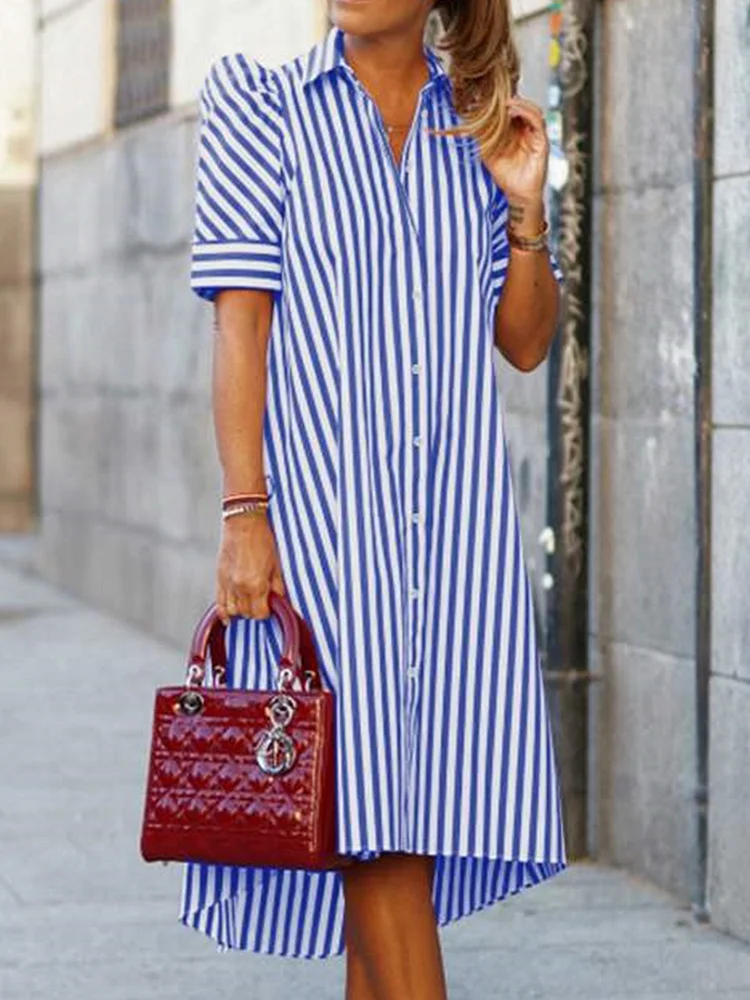 Loose Short Sleeved Striped Midi Dress socialshop