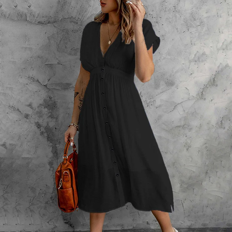 Casual Solid Color Ladies Summer Fashion V Neck Sleeveless Midi Dress