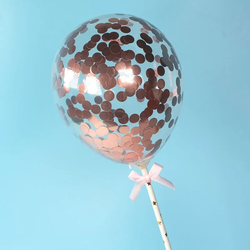 1 Set 5inch Confetti Balloon Cake Topper Decoration with Paper Straw Bow Baby Shower Favors Wedding Birthday Party Supplies