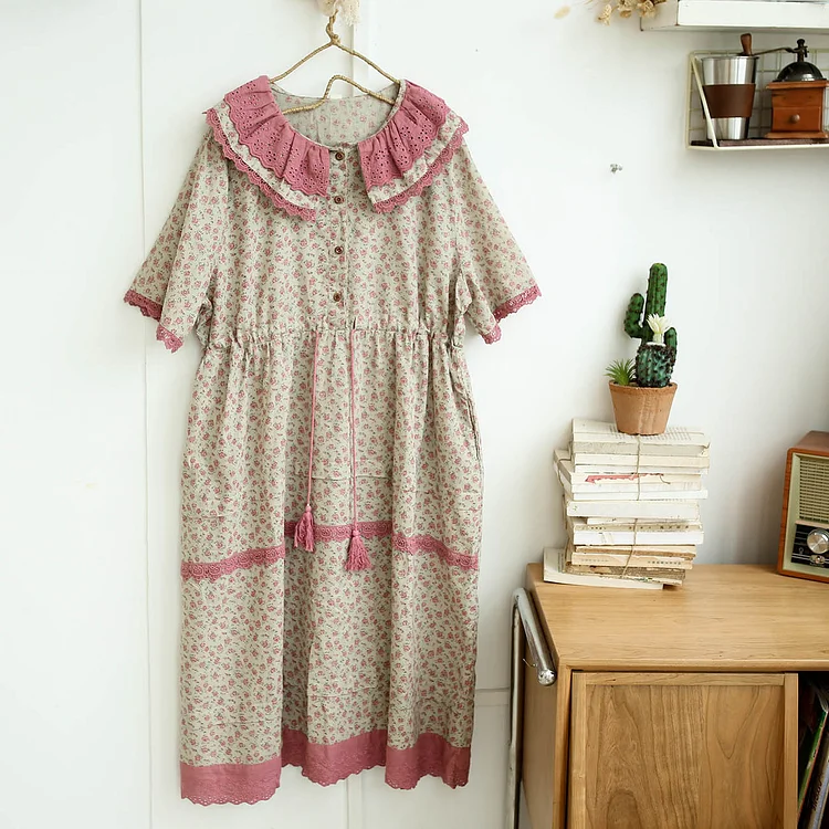 Queenfunky cottagecore style Sweet Vintage Embroidered Dress QueenFunky