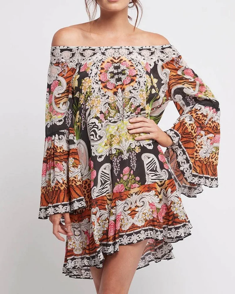 Women's Fashion Printed Long Sleeve Mini Dress