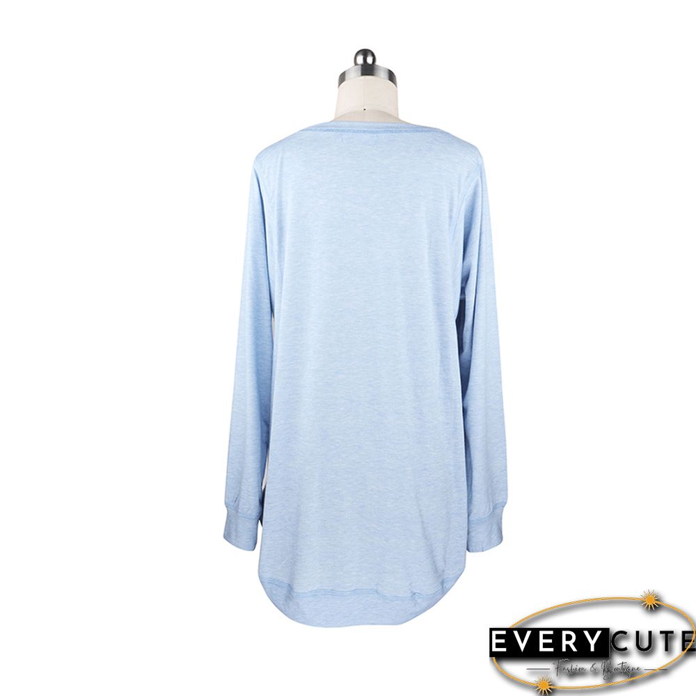 Light Blue Long Sleeve Loose Fit Sweatshirt