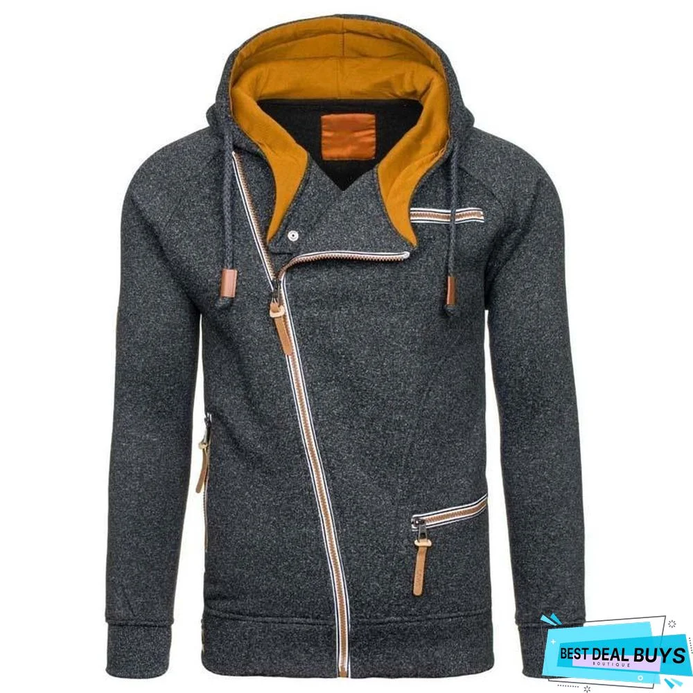 Hoodie Casual Solid Long Sleeve Hoodies Sweatshirts Slim Zipper Hoody Sweatshirt Men Hooded Streetwear