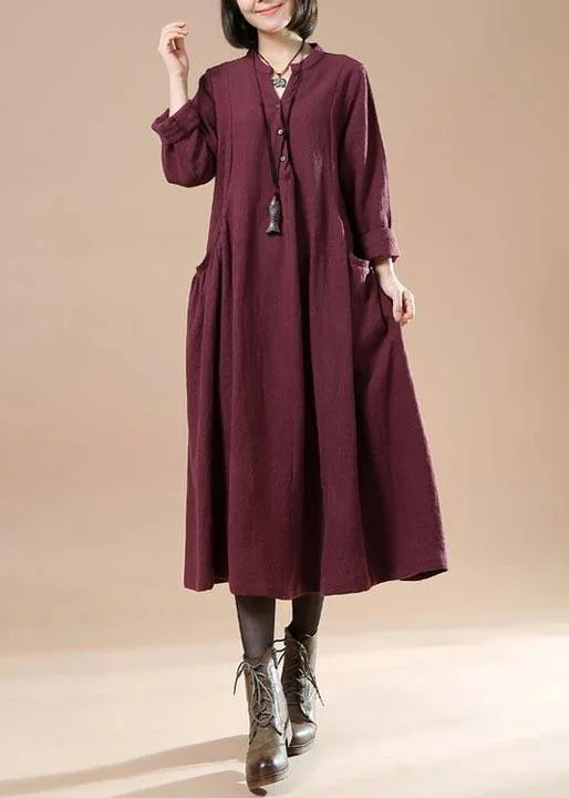 Beautiful Linen Dress Omychic Casual Solid Color Loose Pocket Dress