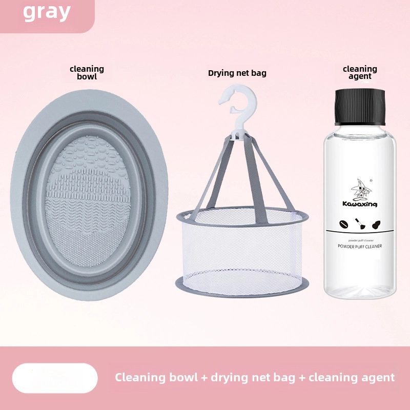 Factory Makeup Brush Cleaner Washing And Drying Integrated Three-piece Set Washing Bowl Powder Puff Air Cushion Beauty Egg Cleaner