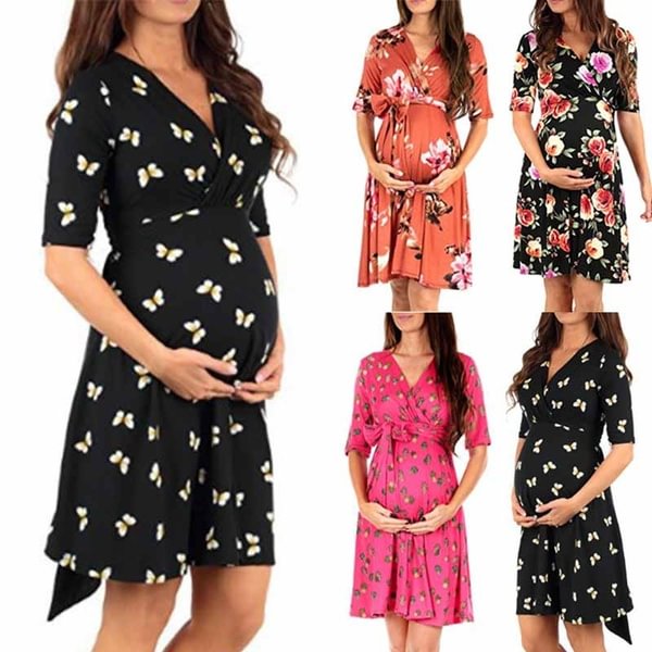Floral Maternity Dress Cotton Loose Casual Dress Women Maternity Clothes Plus Size Christmas Gift Pregnant Woman Maternity Dress - Shop Trendy Women's Fashion | TeeYours