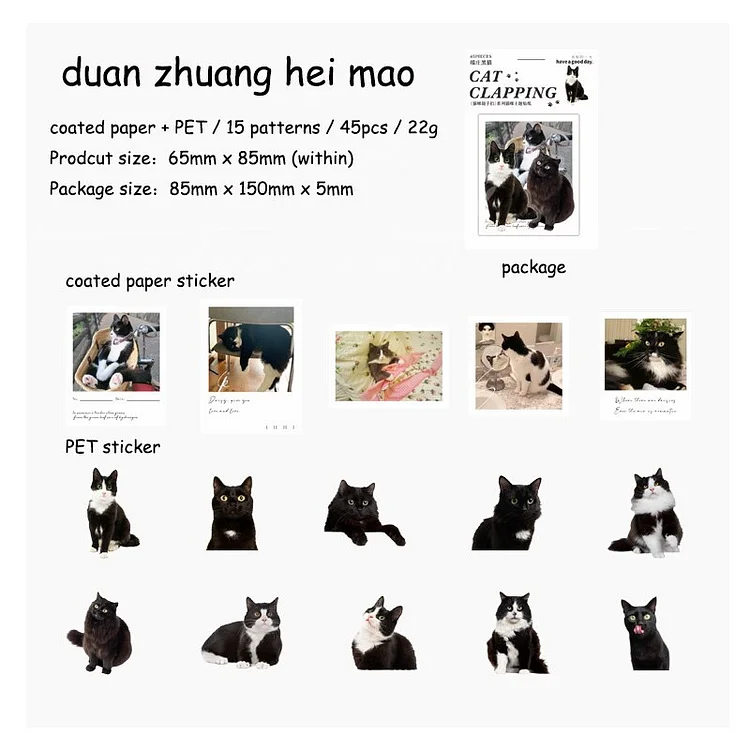 Journalsay 45 Sheets Cute Cat PET Sticker Pack DIY Journal Scrapbooking Decoration Collage Kawaii Stickers