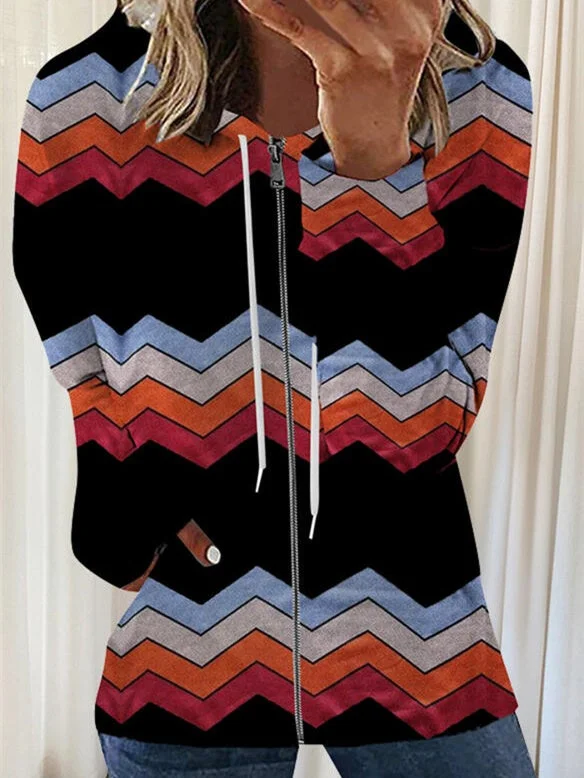 Women's Long Sleeve V-neck Striped Printed Top