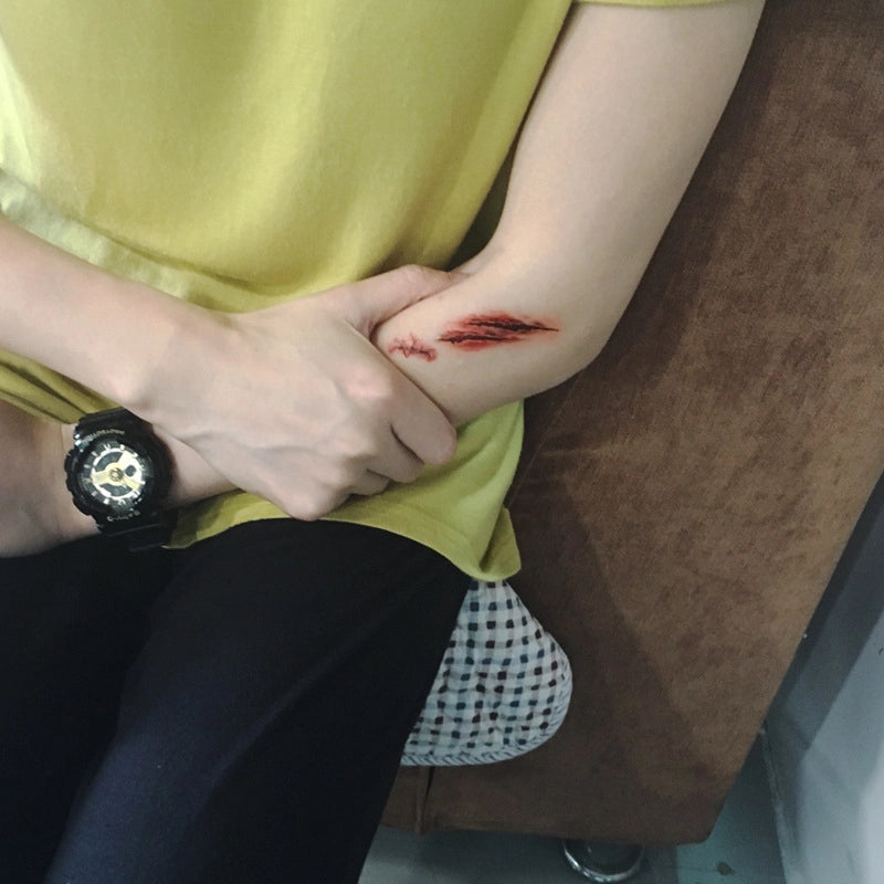 Tattoo Sticker Waterproof Scar Needle Stiched Prank Sticker Halloween Horror Wound Realistic Blood Wound Scar