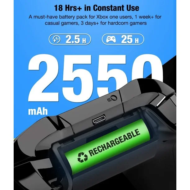 DinoFire Controller Battery Pack for Xbox One, 2x2550 mAh Rechargeable Battery Pack fo Xbox,Xbox battery charger station(Blue)