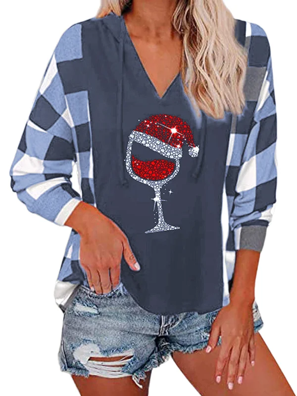 Christmas Wine Glass Dropped Shoulder Hoodie Flusfy