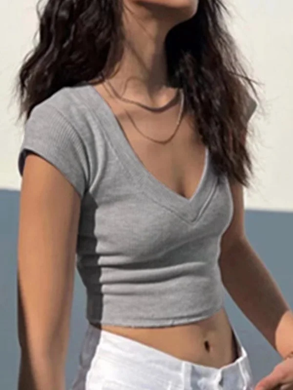 Waffle V Neck Crop Top