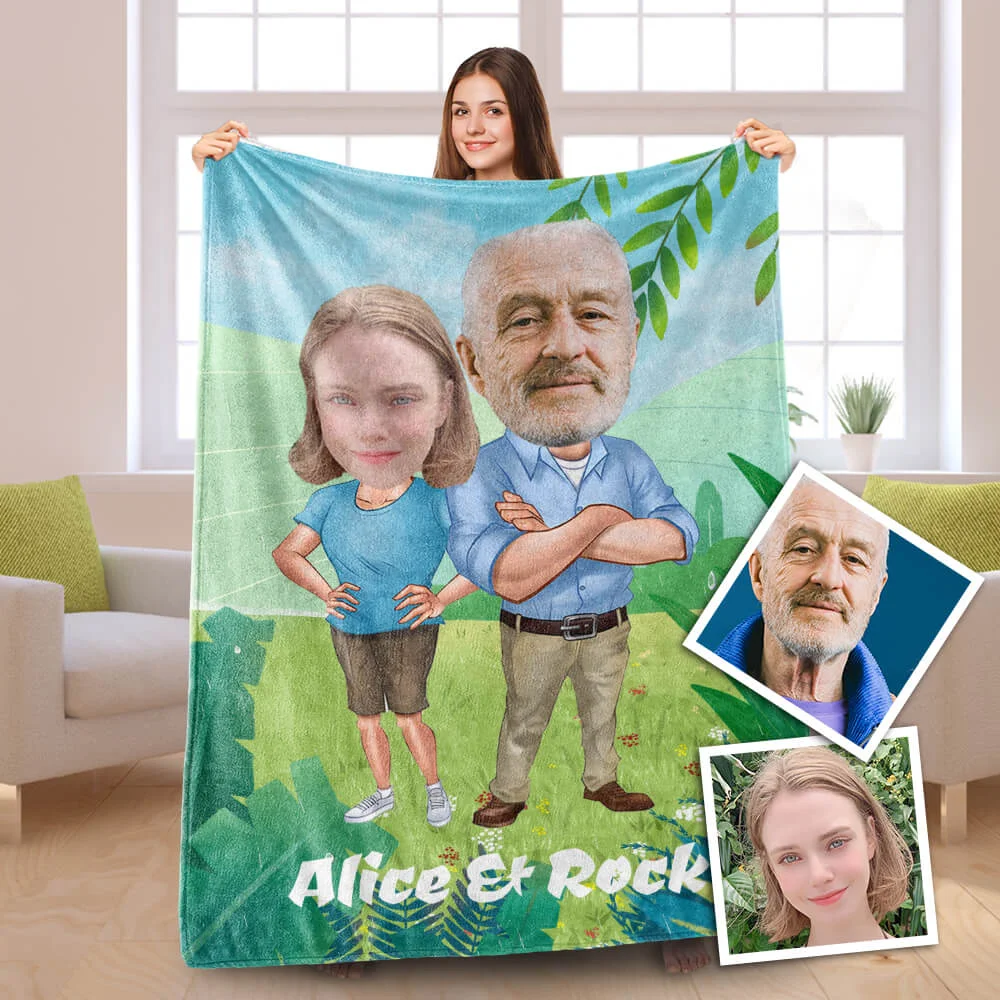 Father's Day Gifts, Custom Photo Blankets Personalized Photo Blanket Fleece Daddy And Daughter Painting Style Blanket For Father's Day