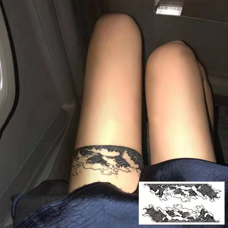 New Black Lace Bow Temporary Tattoo Sticker Waterproof Female Sexy Big Picture Leg Arm Body Art Fake Tattoo Ankle Fashion Tattoo