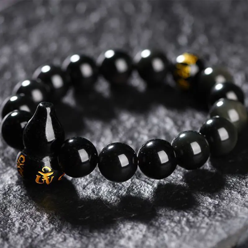 Obsidian Gourd Om Mani Padme Hum Inner Peace Bracelet