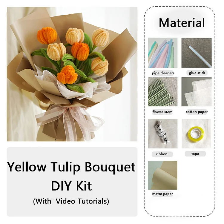 DIY Pipe Cleaners Kit - Yellow Tulip Bouquet