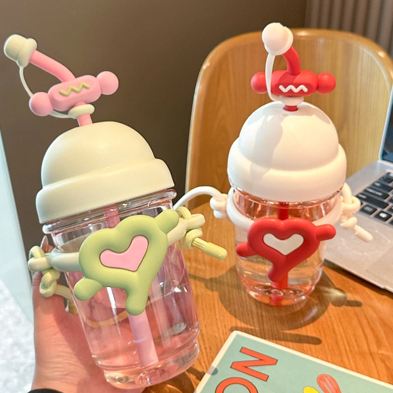 Cute Red Heart Plastic Water Bottles 1 Piece