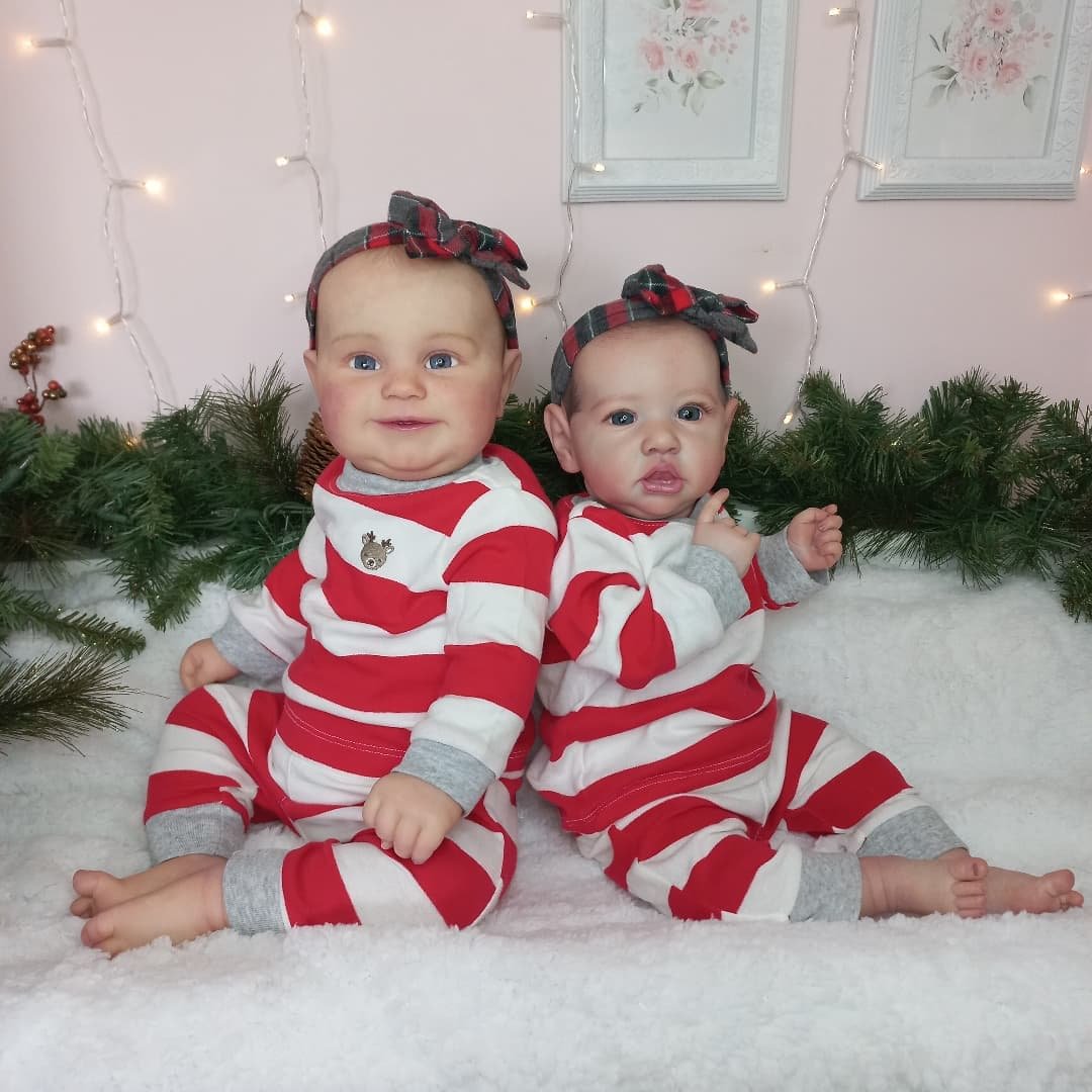 Reborn Twins Girls 20" Cute Awake Hand-painted Hair Reborn Girl Ruby and Queena