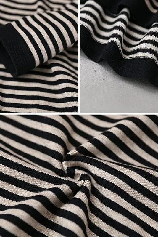 Buykud Ultra-loose Classic Striped Round Neck Sweater