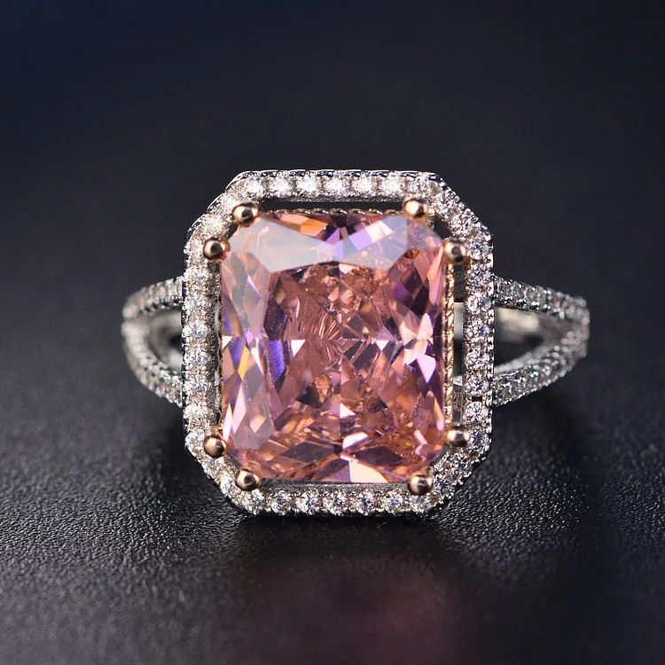 Full CZ Big Pink Zircon Wedding Engagement Ring for Women Jewelry