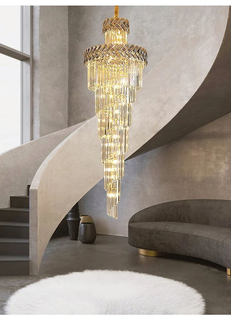 Crystal Cascade Chandelier for Staircase, Hall, Living Room, Stairwell