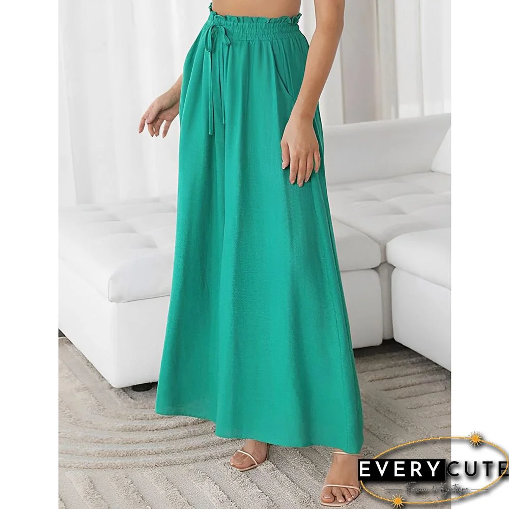 Dark Blue High Waist Elastic Waistband Long Culottes