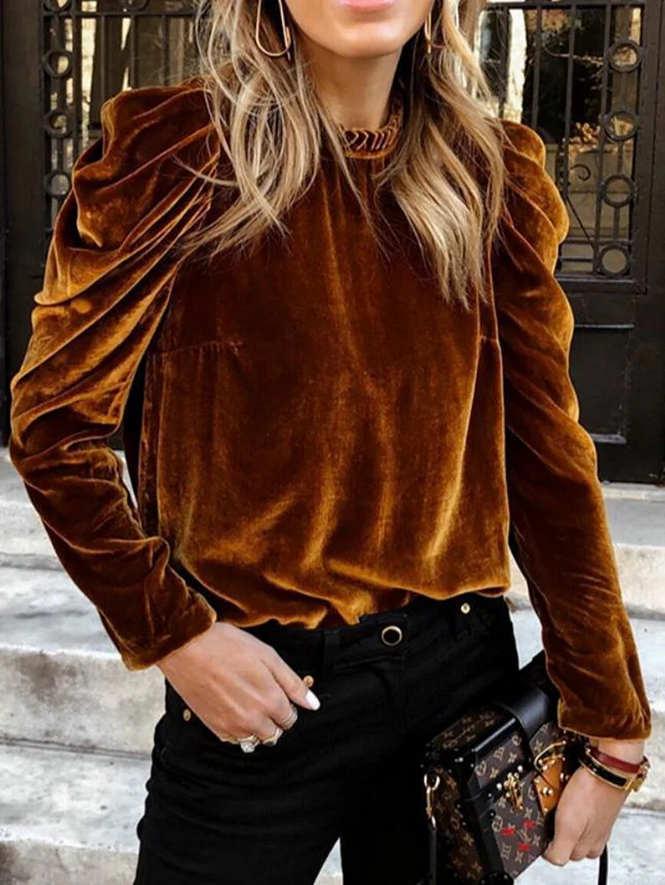 Vintage Puff Sleeve Golden Velvet Top