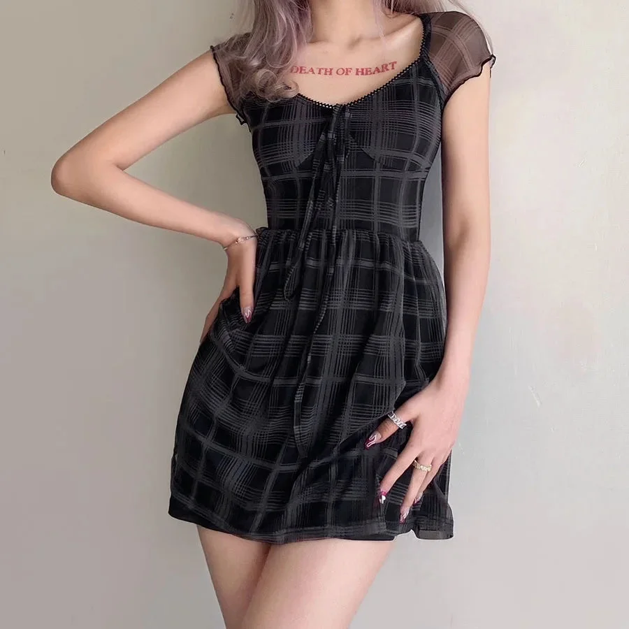 Brownm Plaid Mini Dress