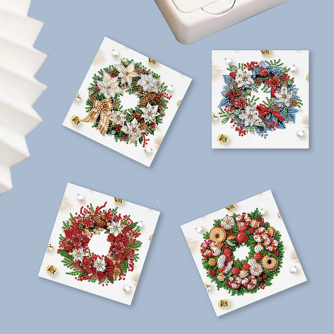 6Pcs Christmas Wreath DIY Diamond Painting Card for Friends Family Gift