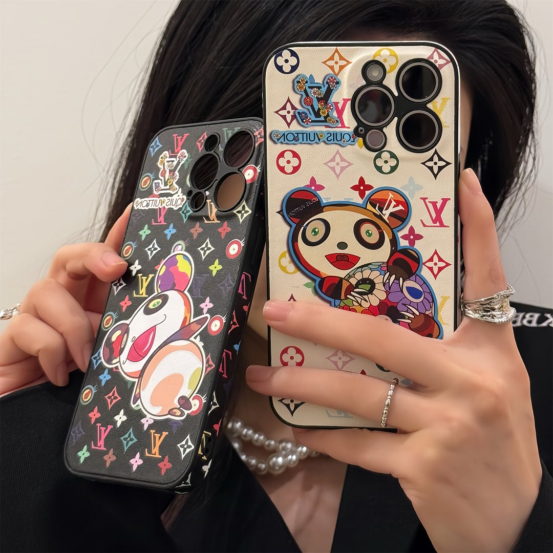 Louis Vuitton x Murakami Canvas Leather Cartoon Panda Apple iPhone Case