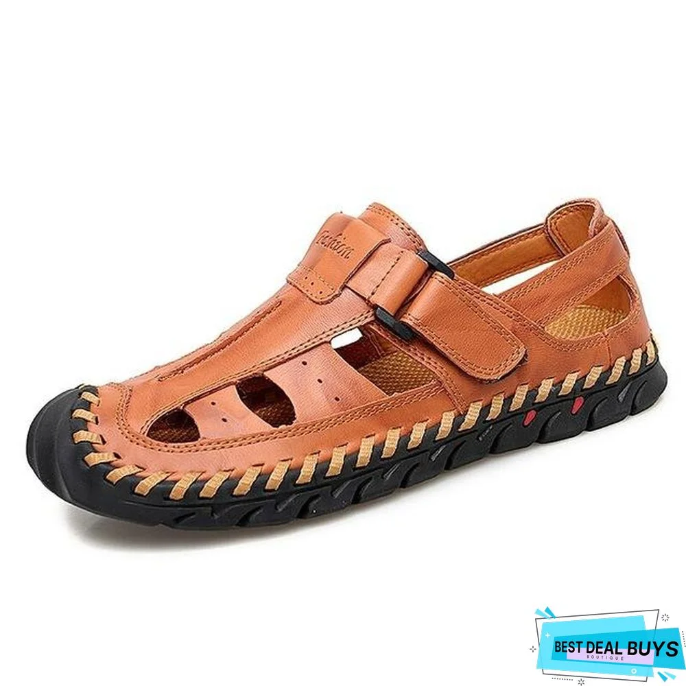 Men's Genuine Leather Sandals Casual Breathable Beach Sandal Shoes