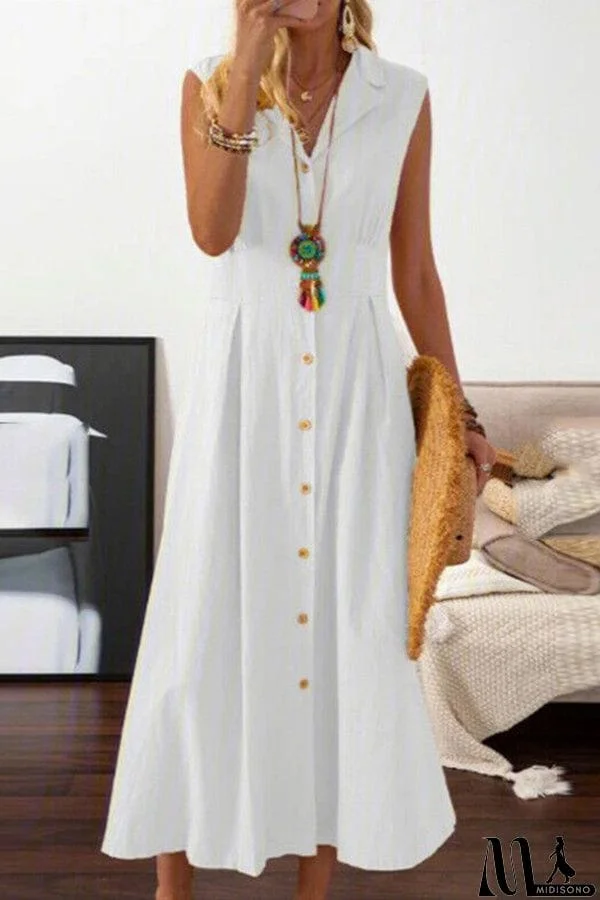 MidiSono - Suit collar solid color button dress