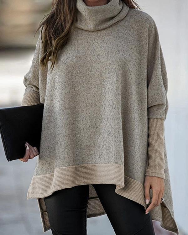 Casual Loose Turtle Neck Side Slit Batwing Sweater - Chicaggo