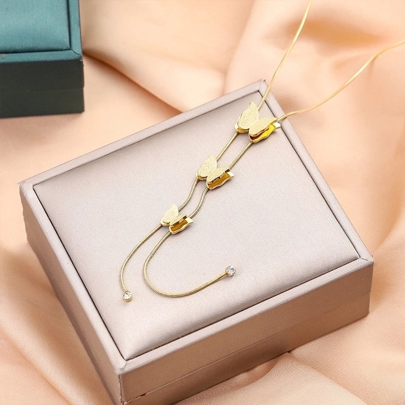 Sweet Butterfly 316 Stainless Steel  Rhinestones 18K Gold Plated Plating Inlay Pendant Necklace