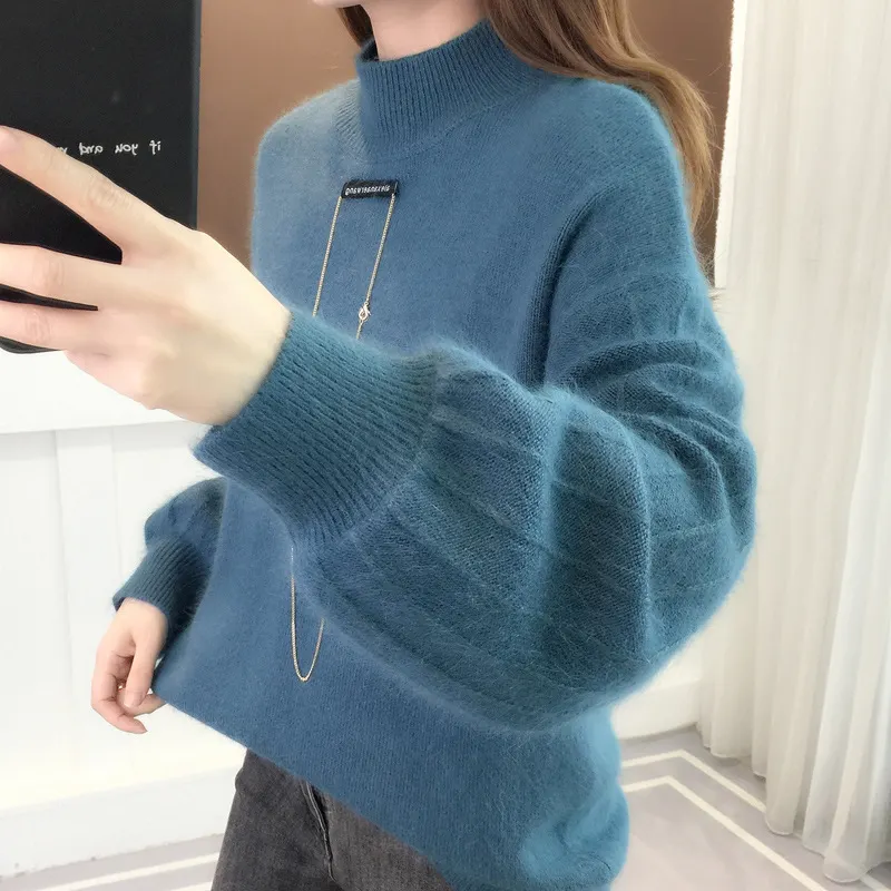 Churchf Churchf Sweater Lady 2024 New Winter Thick Head With Loose Lantern Sleeve Fashion Bottom Shirt