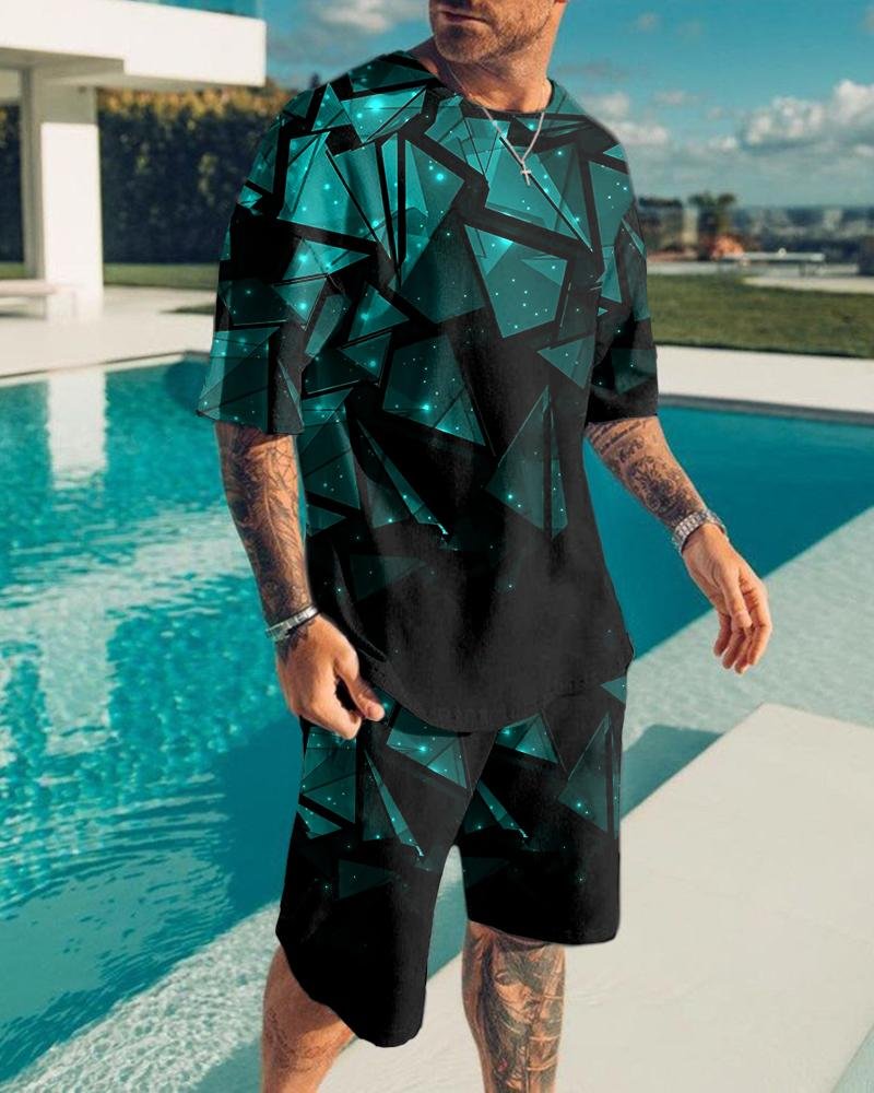 Men's Abstract Gradient Printed Short Sleeve Suit
