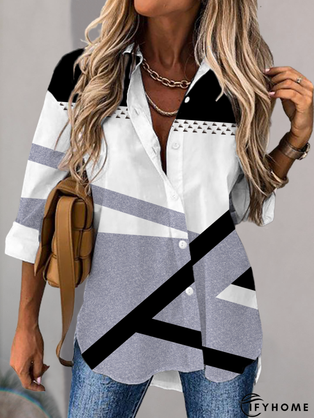 Geometric Casual Autumn Best Sell Long sleeve Regular H-Line Regular Regular Size Blouse for Women | IFYHOME