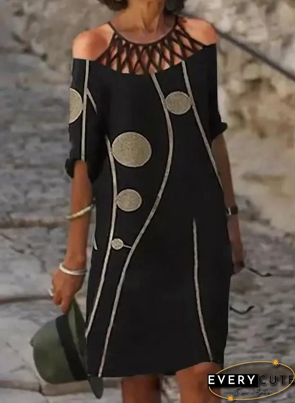 Halter Open Shoulder Printed Dress