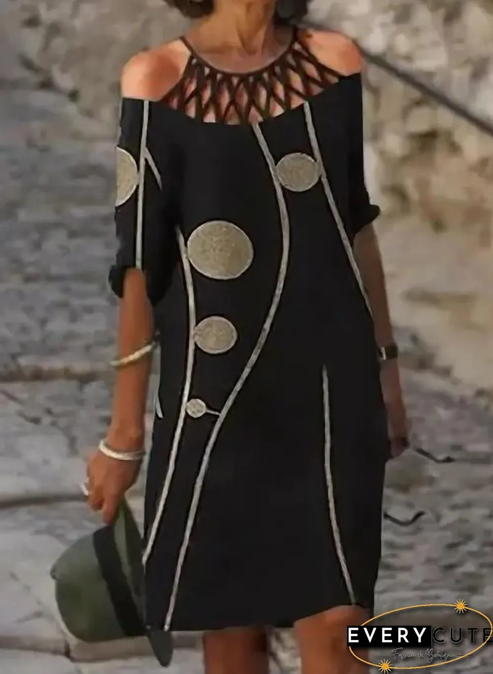 Halter Open Shoulder Printed Dress
