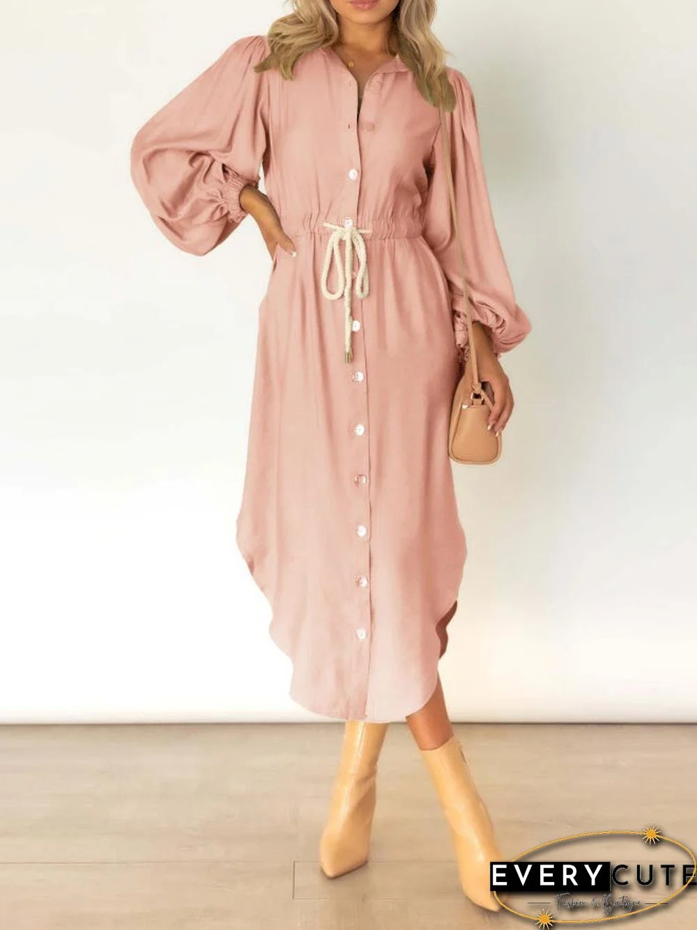 Long Sleeve Front Wrap Button Down Dress
