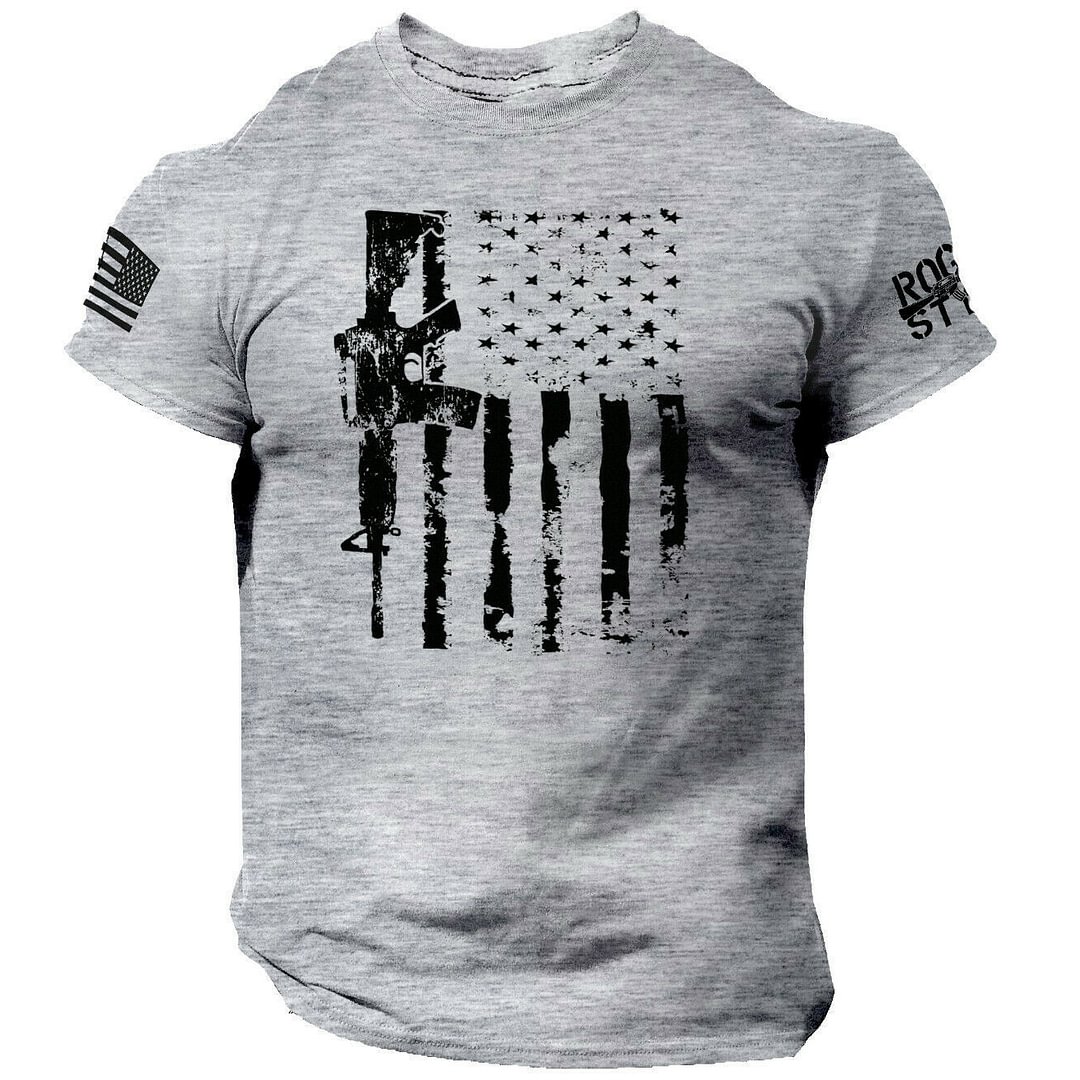 Men's Vintage Distressed American Flag Short Sleeve Print T-Shirt-Compassnice®
