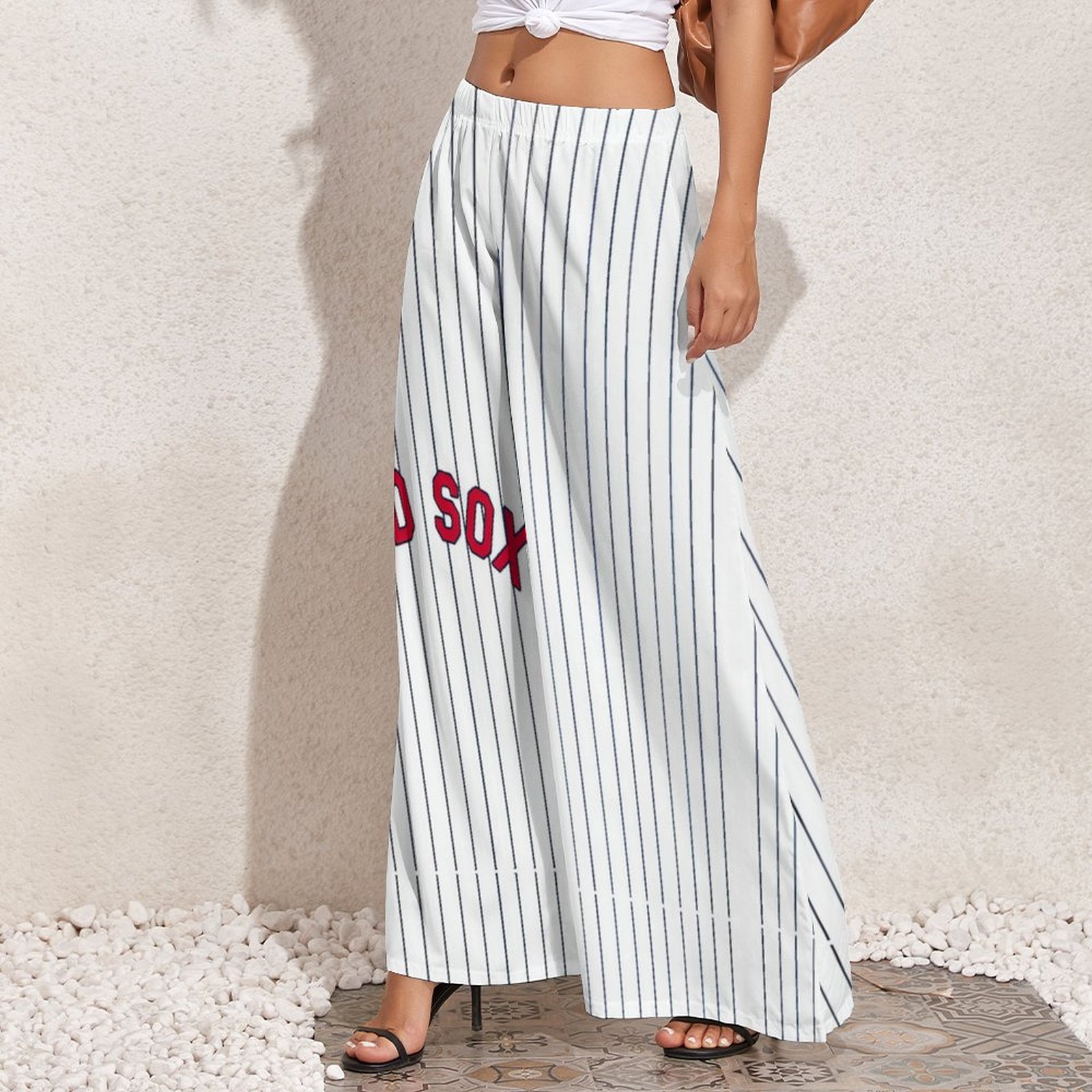Women Wide Plus Size Long Pants in Pattern Striped, Blue, Red