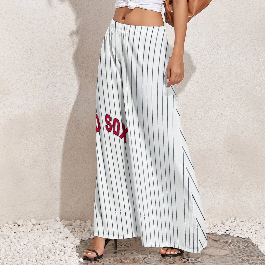 Women Wide Plus Size Long Pants in Pattern Striped, Blue, Red