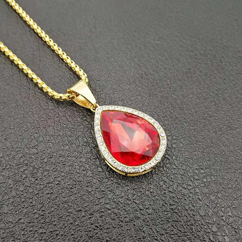 1 Piece 24*45mm Titanium Steel Glass Zircon Water Droplets Pendant