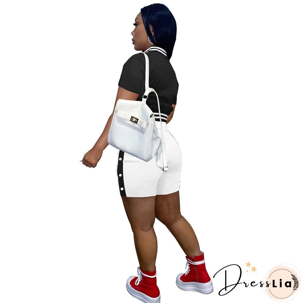 Short Sleeve Button Baseball Jacket and Shorts Set