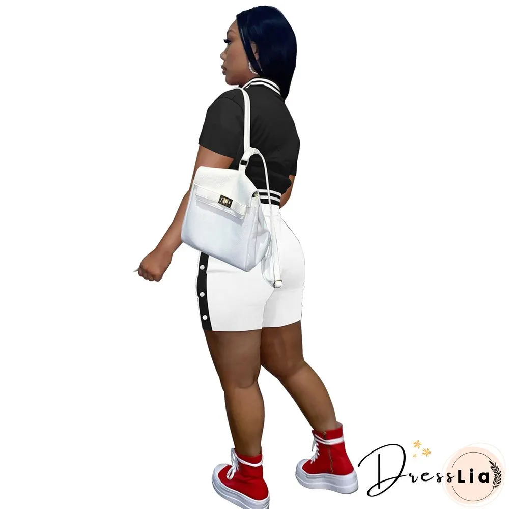 Short Sleeve Button Baseball Jacket and Shorts Set