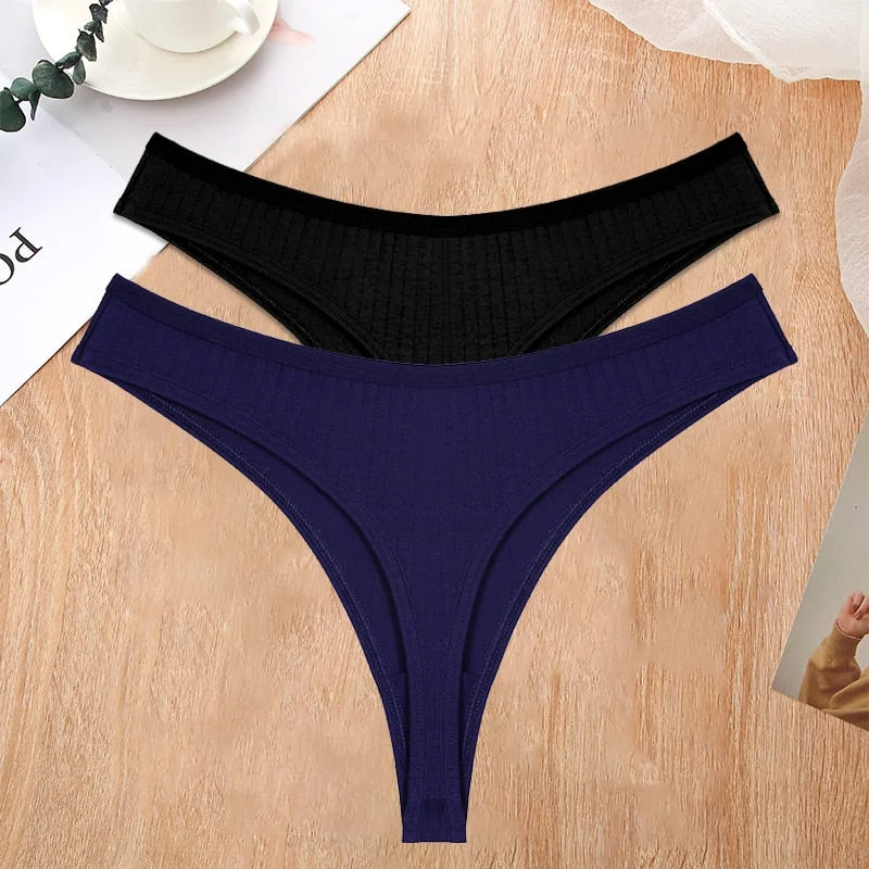 FINETOO 2PCS/Set S-XL G-string Cotton Women Lingerie Panties Thong Female Underwear Sexy Pantys Underpant Girl Intimates Thongs
