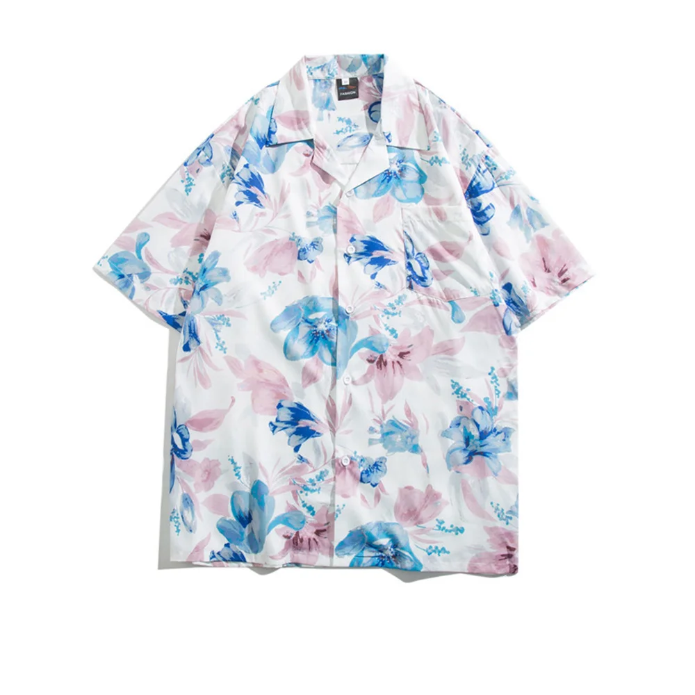 Smiledeer Summer new Cuban collar retro fresh floral men's shirt couple shirt